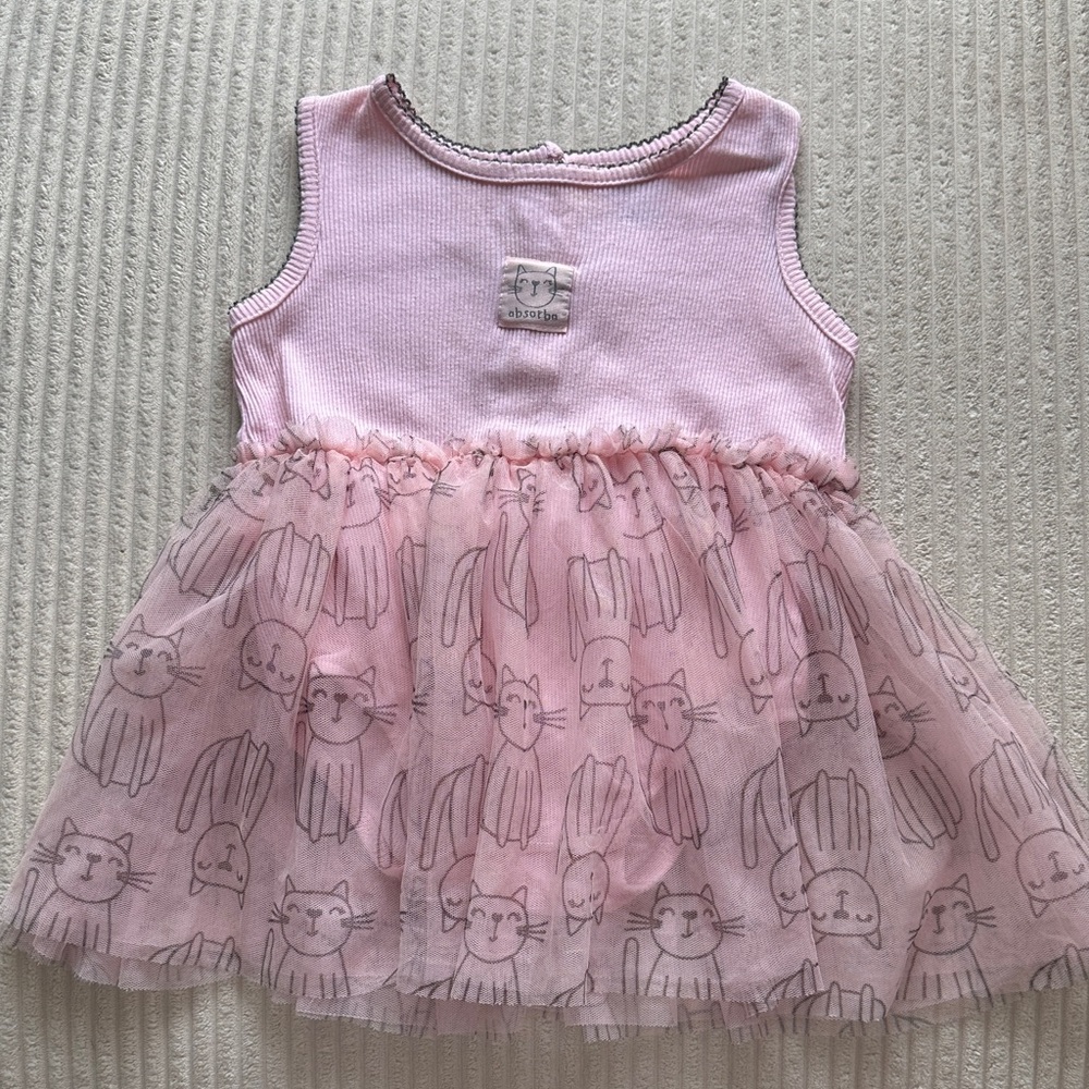 Absorba Girl’s Pink One-PieceTulle Dress  with Cat Prints  in Size 18
